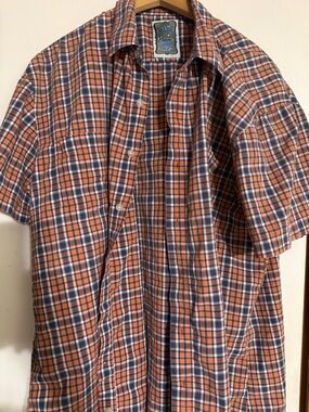 Ocean Current Orange and Navy Plaid Short-Sleeve Button-Down Shirt